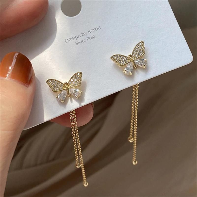 AVR JEWELS New Trendy Long Tassel Butterfly Drop Earrings Gold Color 2022 Modern Women Hanging Earrings Summer Jewelry Girls Party Gift