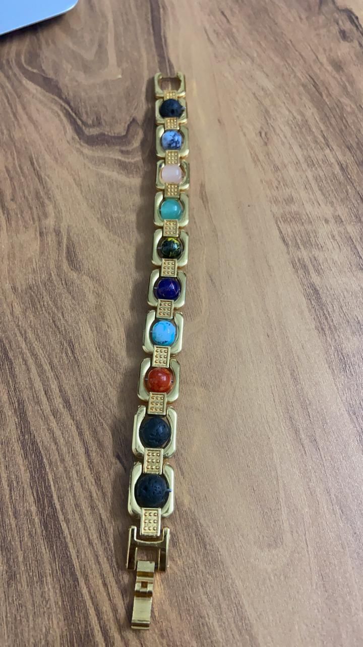 7 Chakras Healing Bracelet with Carnelian, Amethyst Lava Stone, Red Jasper, Yellow Jade, Green Aventurine, Sodalite, and Lapis Lazuli for energy balance and healing