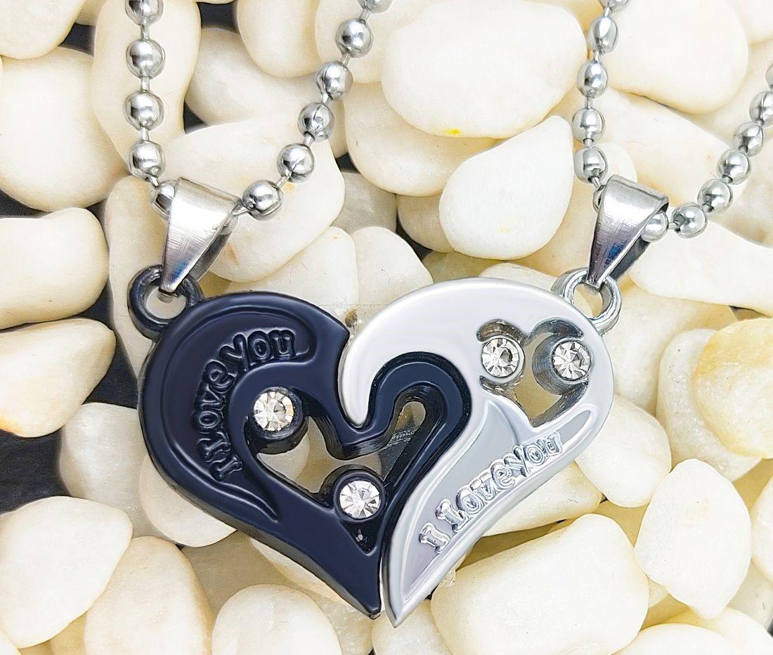 Couple Silver plated Dual Heart Pendant With Chain