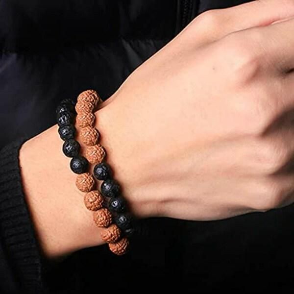 Authentic 5 Mukhi Rudraksha With Black Agate Beaded Bracelet