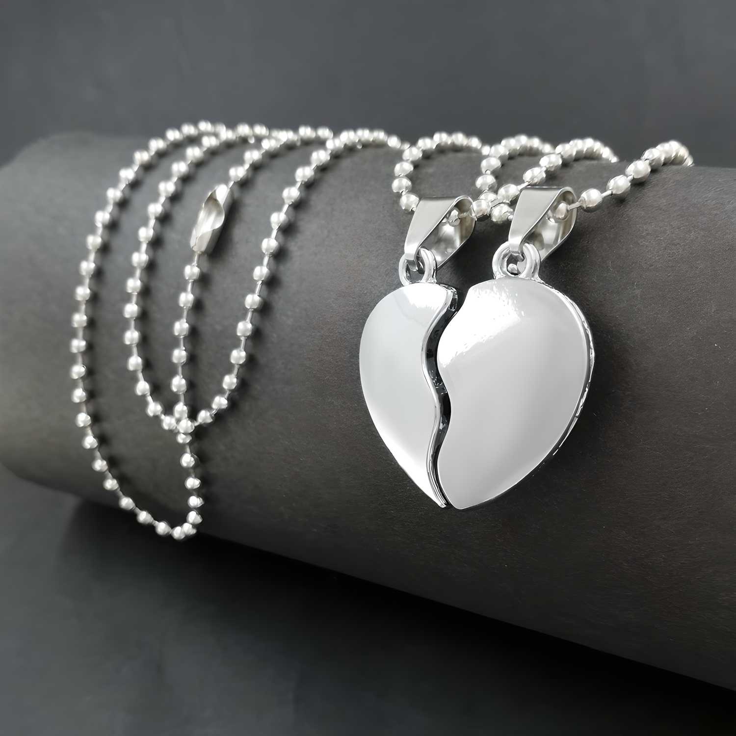 Couple Heart Shape Silver Plated Pendants Set