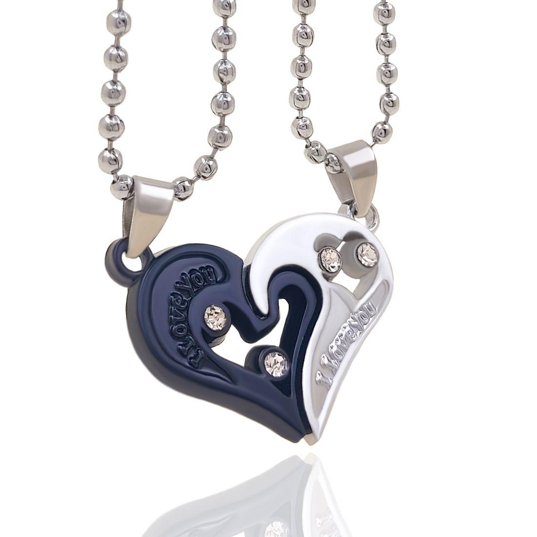 Couple Silver plated Dual Heart Pendant With Chain